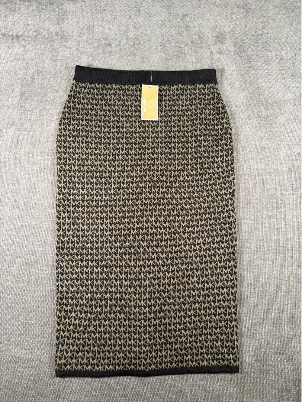 Michael Kors Medium Black and Beige Logo Knit Midi Skirt